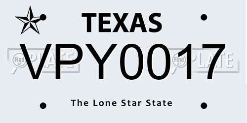 VPY0017 Texas License Plate