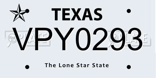 VPY0293 Texas License Plate