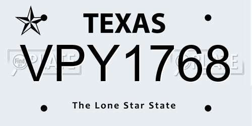 VPY1768 Texas License Plate