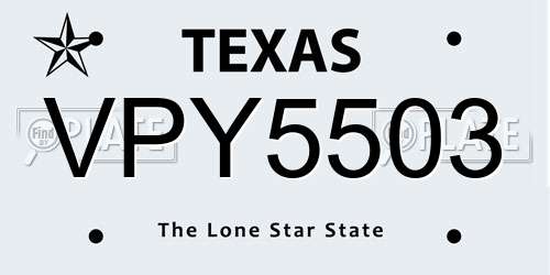 VPY5503 Texas License Plate