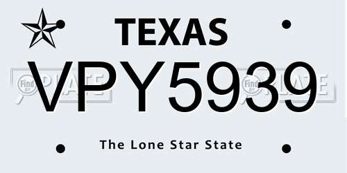 VPY5939 Texas License Plate
