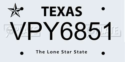 VPY6851 Texas License Plate