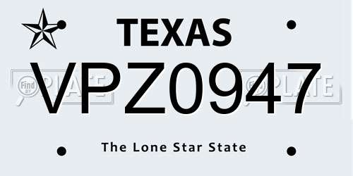 VPZ0947 Texas License Plate