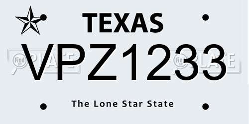 VPZ1233 Texas License Plate