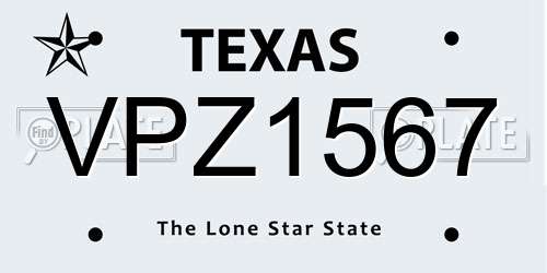 VPZ1567 Texas License Plate