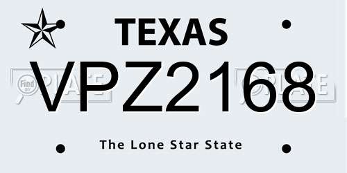 VPZ2168 Texas License Plate