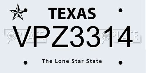 VPZ3314 Texas License Plate