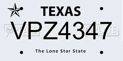 VPZ4347 Texas License Plate