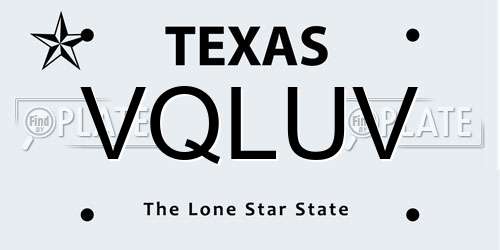 VQLUV Texas License Plate