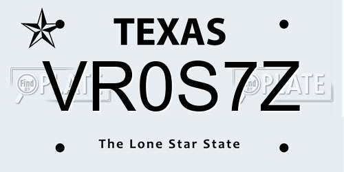 VR0S7Z Texas License Plate