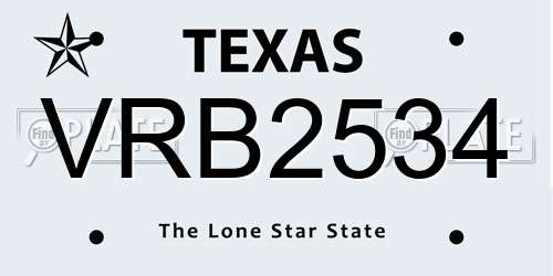 VRB2534 Texas License Plate