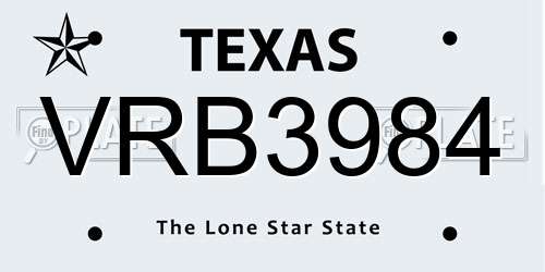 VRB3984 Texas License Plate