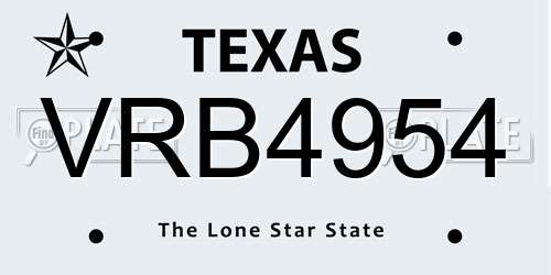 VRB4954 Texas License Plate