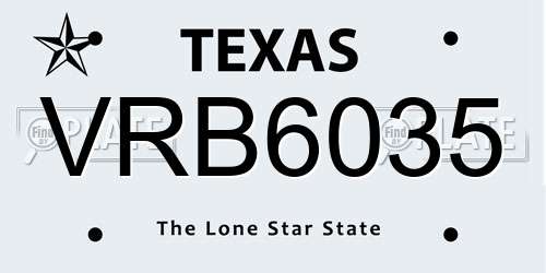VRB6035 Texas License Plate