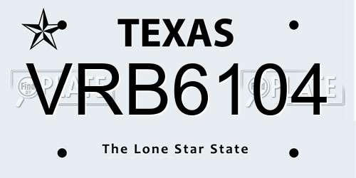 VRB6104 Texas License Plate