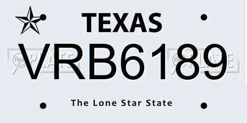 VRB6189 Texas License Plate