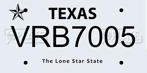 VRB7005 Texas License Plate