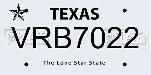 VRB7022 Texas License Plate