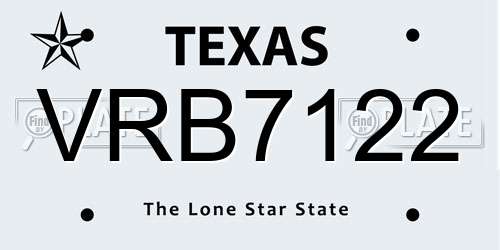 VRB7122 Texas License Plate