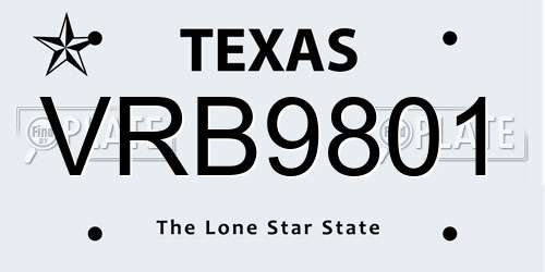 VRB9801 Texas License Plate