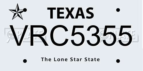 VRC5355 Texas License Plate