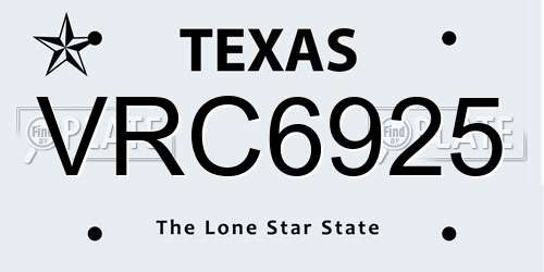 VRC6925 Texas License Plate