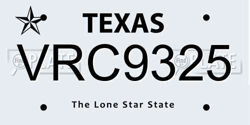 VRC9325 Texas License Plate