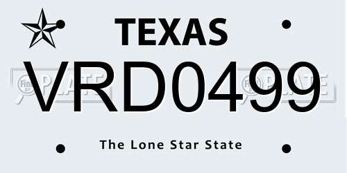 VRD0499 Texas License Plate