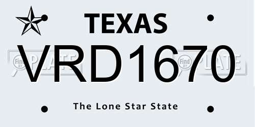 VRD1670 Texas License Plate