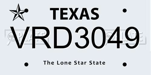 VRD3049 Texas License Plate
