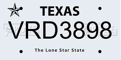 VRD3898 Texas License Plate