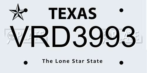 VRD3993 Texas License Plate