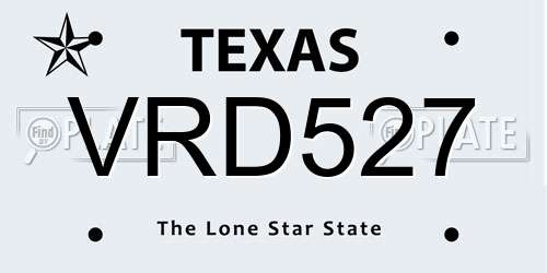 VRD527 Texas License Plate