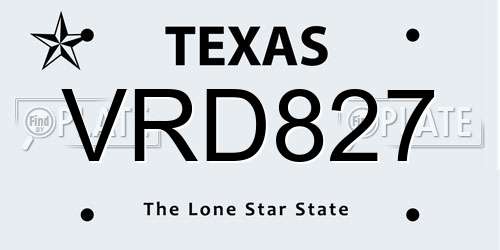 VRD827 Texas License Plate