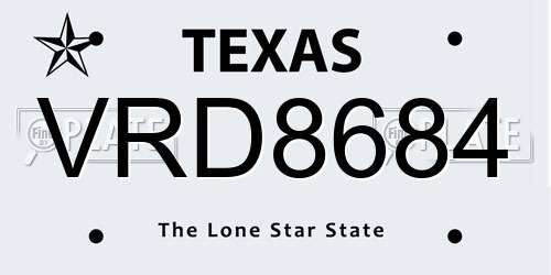 VRD8684 Texas License Plate