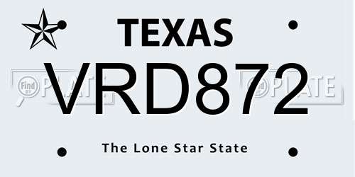 VRD872 Texas License Plate