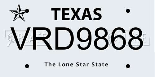 VRD9868 Texas License Plate