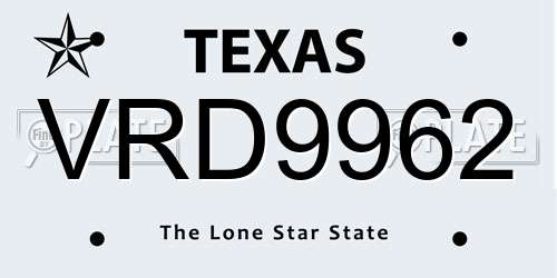 VRD9962 Texas License Plate