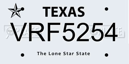 VRF5254 Texas License Plate