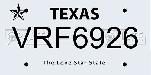VRF6926 Texas License Plate