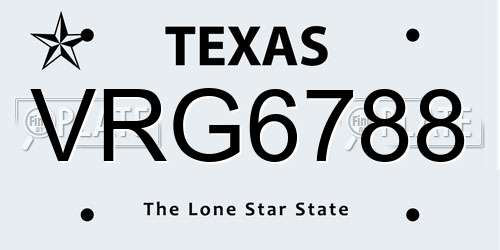 VRG6788 Texas License Plate