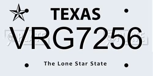 VRG7256 Texas License Plate