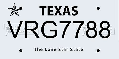 VRG7788 Texas License Plate