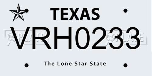 VRH0233 Texas License Plate