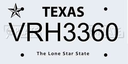 VRH3360 Texas License Plate