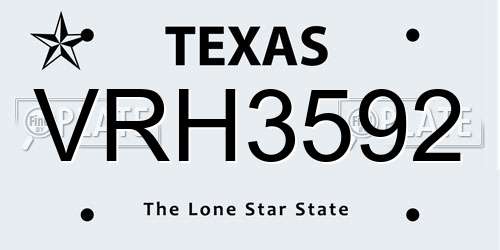 VRH3592 Texas License Plate
