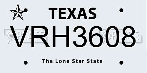 VRH3608 Texas License Plate