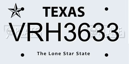 VRH3633 Texas License Plate