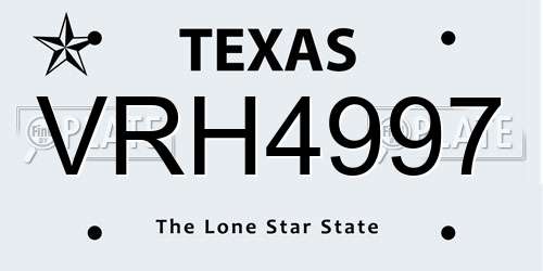 VRH4997 Texas License Plate