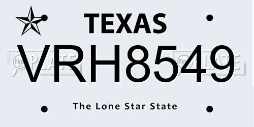 VRH8549 Texas License Plate